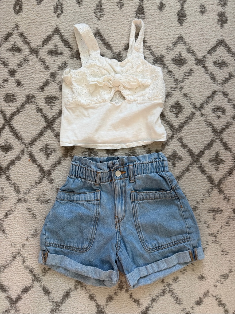 ZARA Girls Outfit Set – White Eyelet Top + Denim Shorts (Size 10 / 11-12)